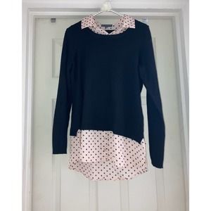 Adrianna Papell Heart Blouse Size Small Women’s Top Polka Dot Pink & Black Women